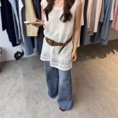 韩系纯色镂空简约针织背心慵懒分风叠穿镂空针织上衣9952 ROOM