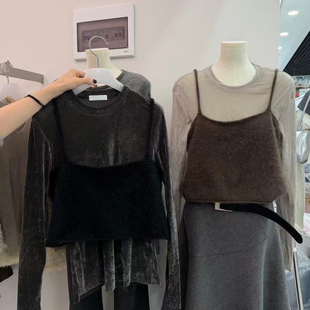 打底两件套套装 韩系设计感叠穿兔绒吊带背心丝绒修身 3833 ROOM