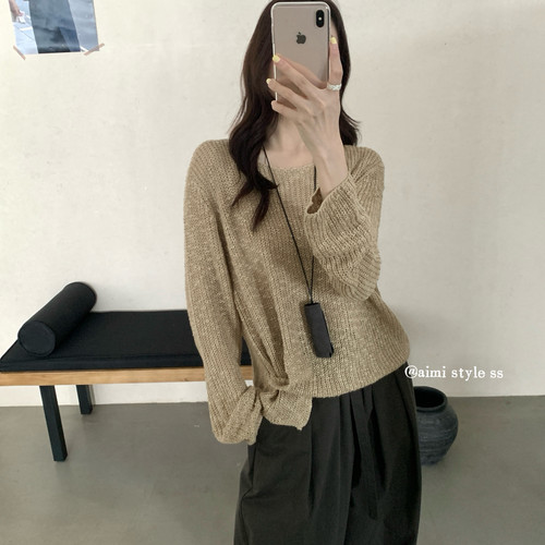 Aimistyle设计感打结针织衫女款慵懒风镂空宽松长袖上衣女31929