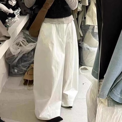 IU ROOM 白色高腰阔腿裤简约韩系慵懒风垂感设计显瘦休闲裤3989