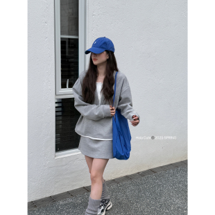 MK /Hola Cute 韩系百搭撞色卫衣+高腰半身裙套装 显瘦两件套6098