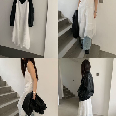 IU ROOM-26年早春氛围感白色中长吊带连衣裙5520