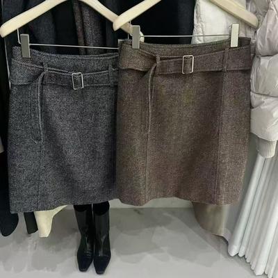 IU ROOM 韩系复古高腰直筒毛呢半身裙百搭新款气质显瘦中长裙3837