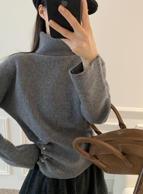 妮Bonnet-人双层领排扣掐腰设计加厚保暖毛衣（含100羊毛）N29-18