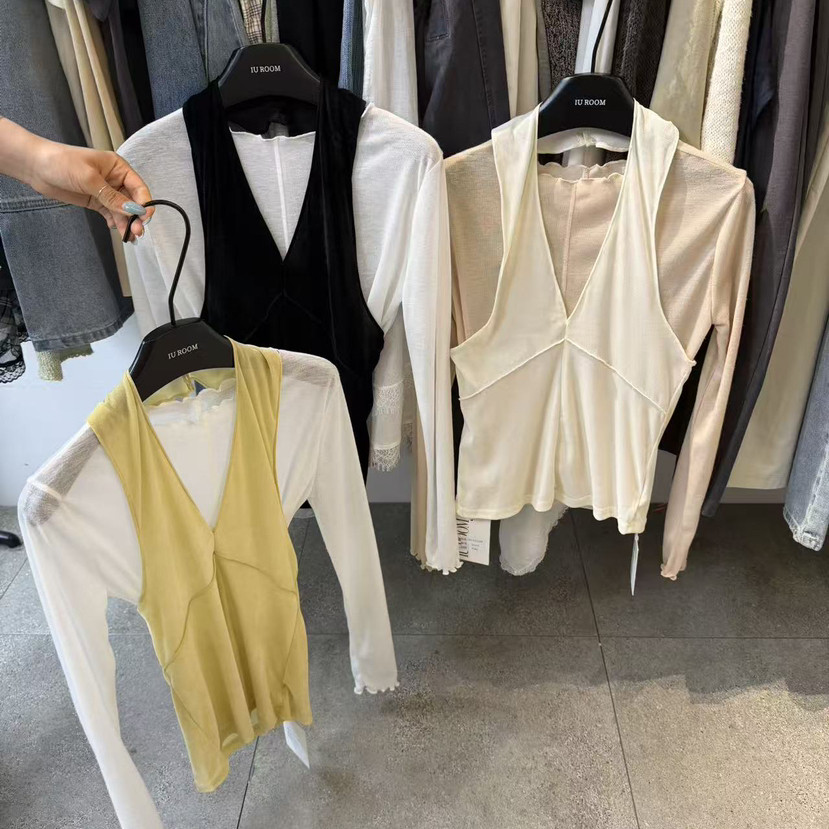 IU ROOM 韩系挂脖设计感洋气背心修身显瘦 叠穿背心打底衣5559