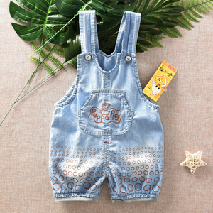 宝宝短裤婴儿背带裤夏季超薄纯棉软牛仔裤子外穿开裆 美小鸭清仓