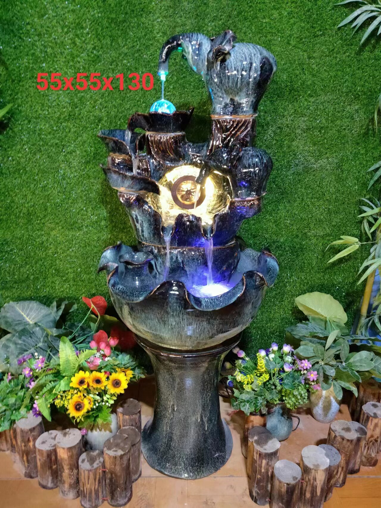招财象加湿器鱼缸室内流水喷泉仿古流水摆件景观手工陶艺品子母象