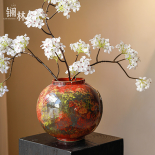 复古中式花瓶喜庆摆件红色过年家居装饰禅意民宿酒店玄关摆设花器