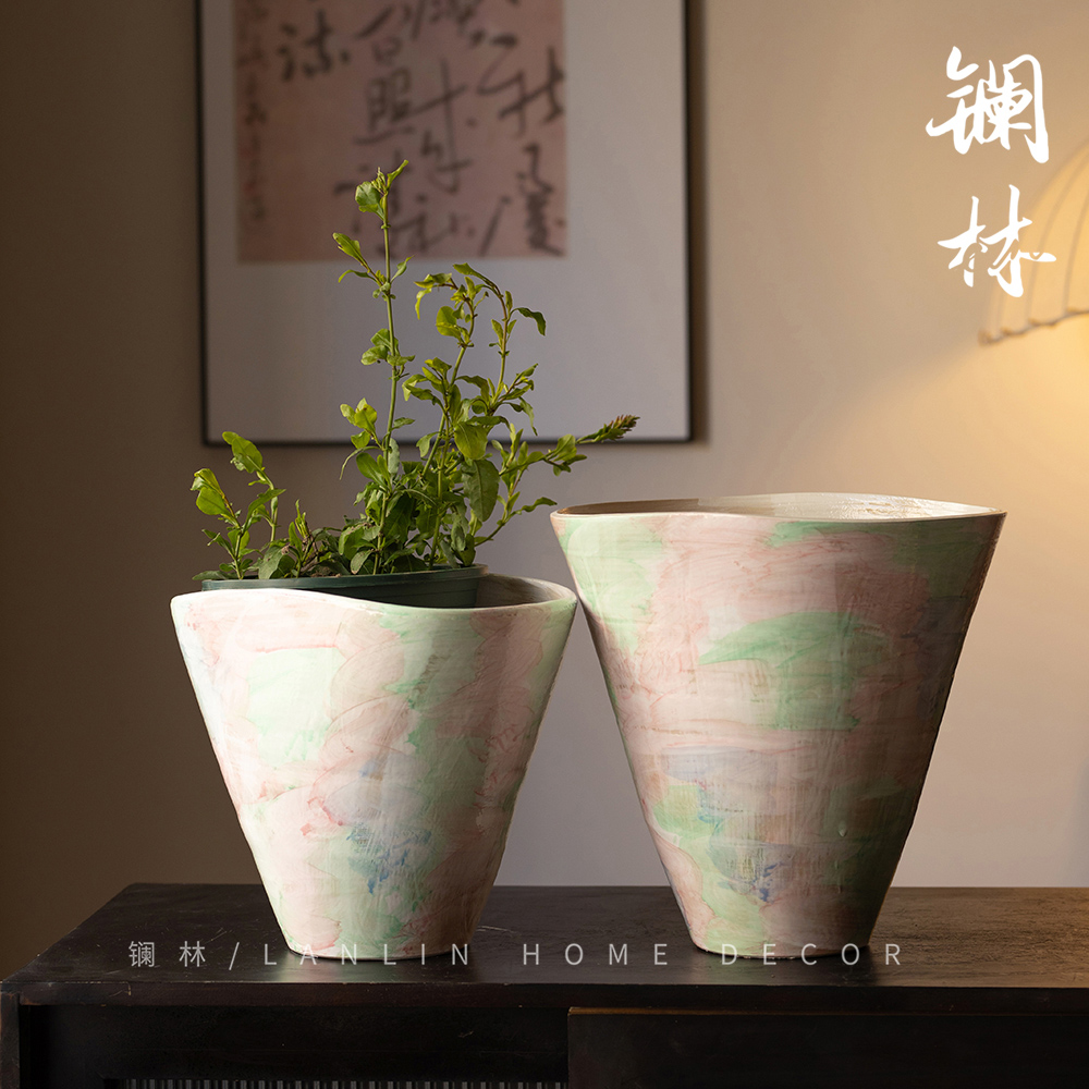 景德镇陶瓷l花盆手工艺术高级感