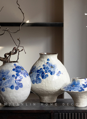 新中式白色侘寂风纯手工花瓶台面客厅装饰陶瓷民宿茶室插花瓶兰因