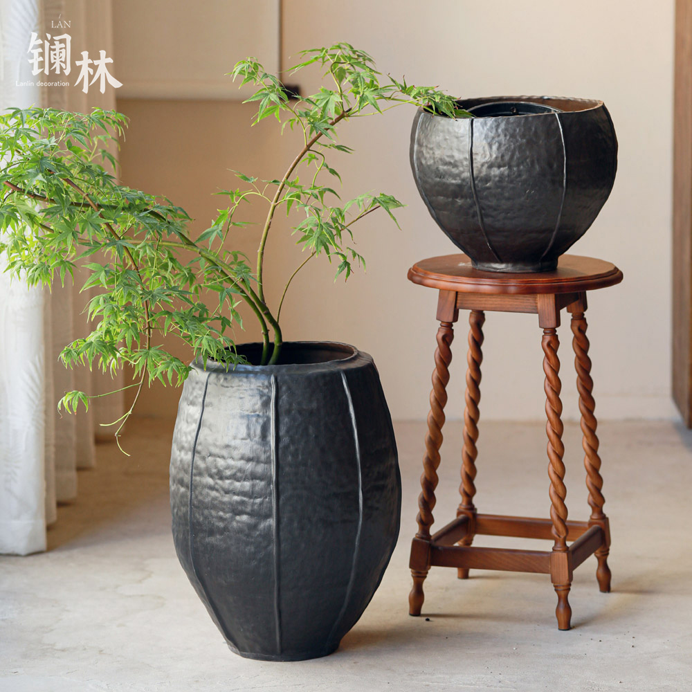 景德镇陶瓷落地花盆大口径黑色