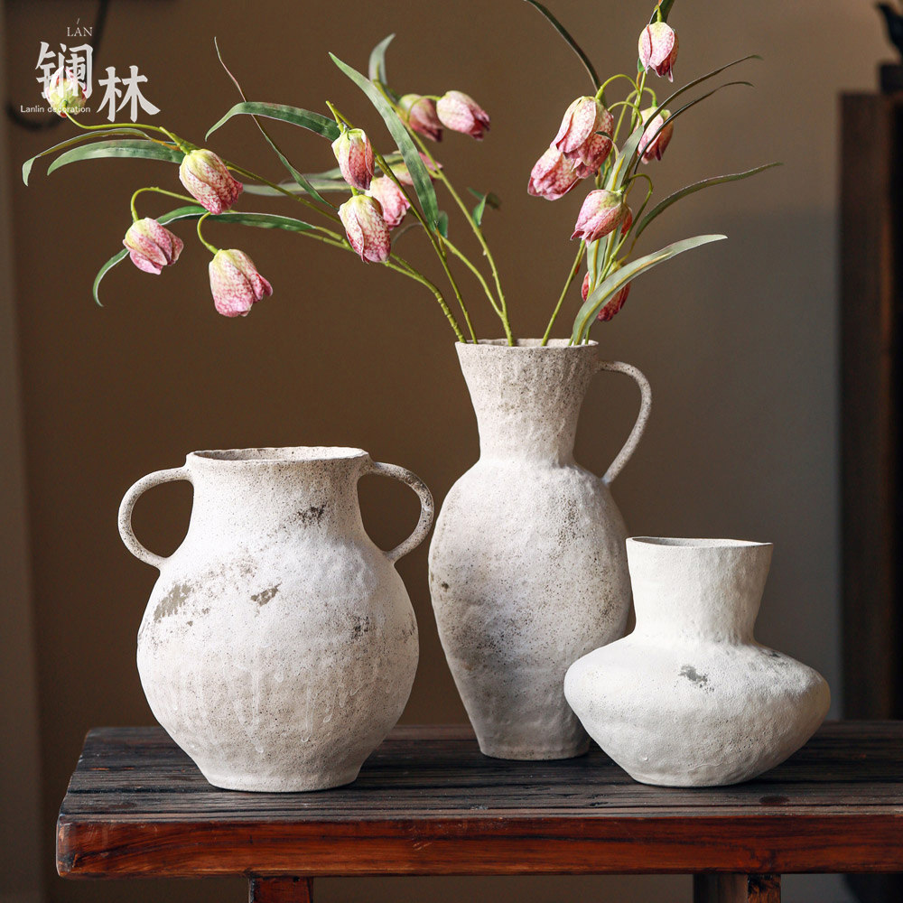 侘寂风花瓶客厅摆件水培插花复古禅意家居民宿茶室装饰粗陶艺术瓶