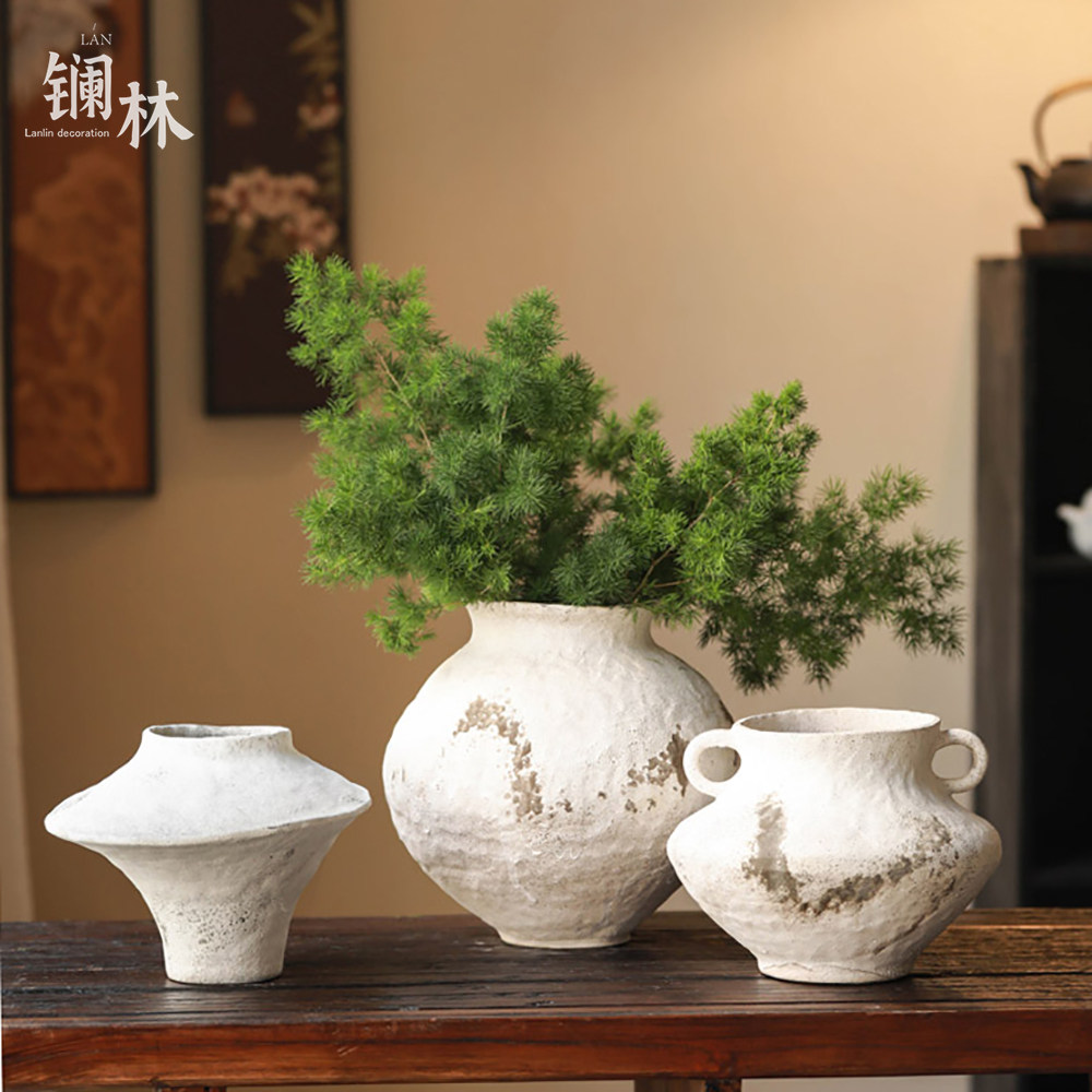 新中式陶瓷花瓶客厅摆件复古家居民宿茶室装饰简约白色水培插花器