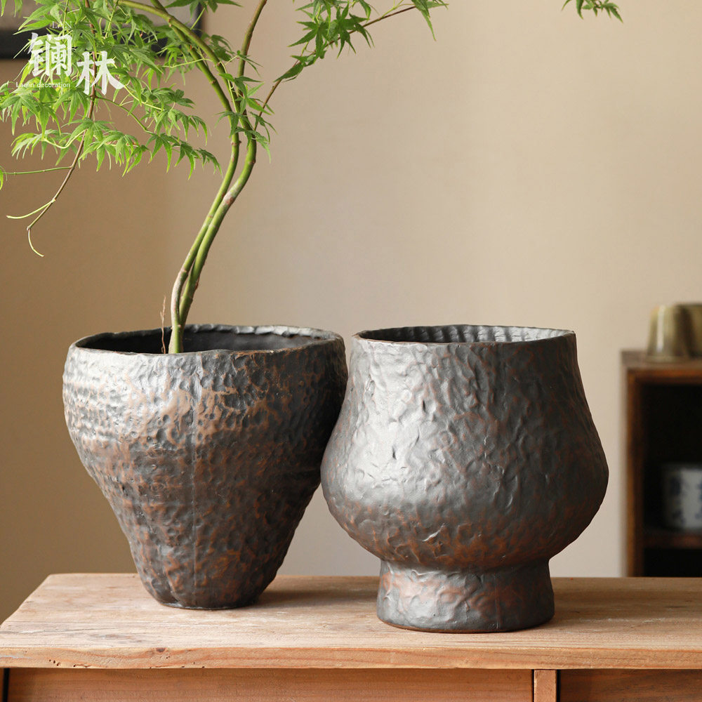 新中式复古陶瓷花盆轻奢高级感摆件简约黑色插花阳台多肉花盆以墨,家居饰品,花盆,淘宝优惠券,粉丝福利购,淘宝优惠卷