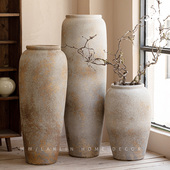 景德镇侘寂风粗陶陶瓷花瓶高级感复古民宿插花陶罐落地大号言溪瓶