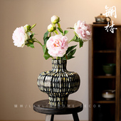 景德镇侘寂风复古陶瓷花瓶新中式 纯手工插花水培两用花器大千世界