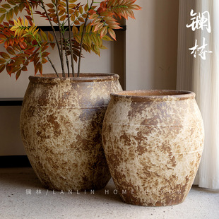 新中式复古文艺粗陶大缸景德镇怀旧落地大陶罐侘寂风酒店民宿来仪