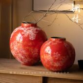 景德镇镧林新中式 饰艳魄 插干花水培养花瓶国潮红梅色系台面陶瓷装