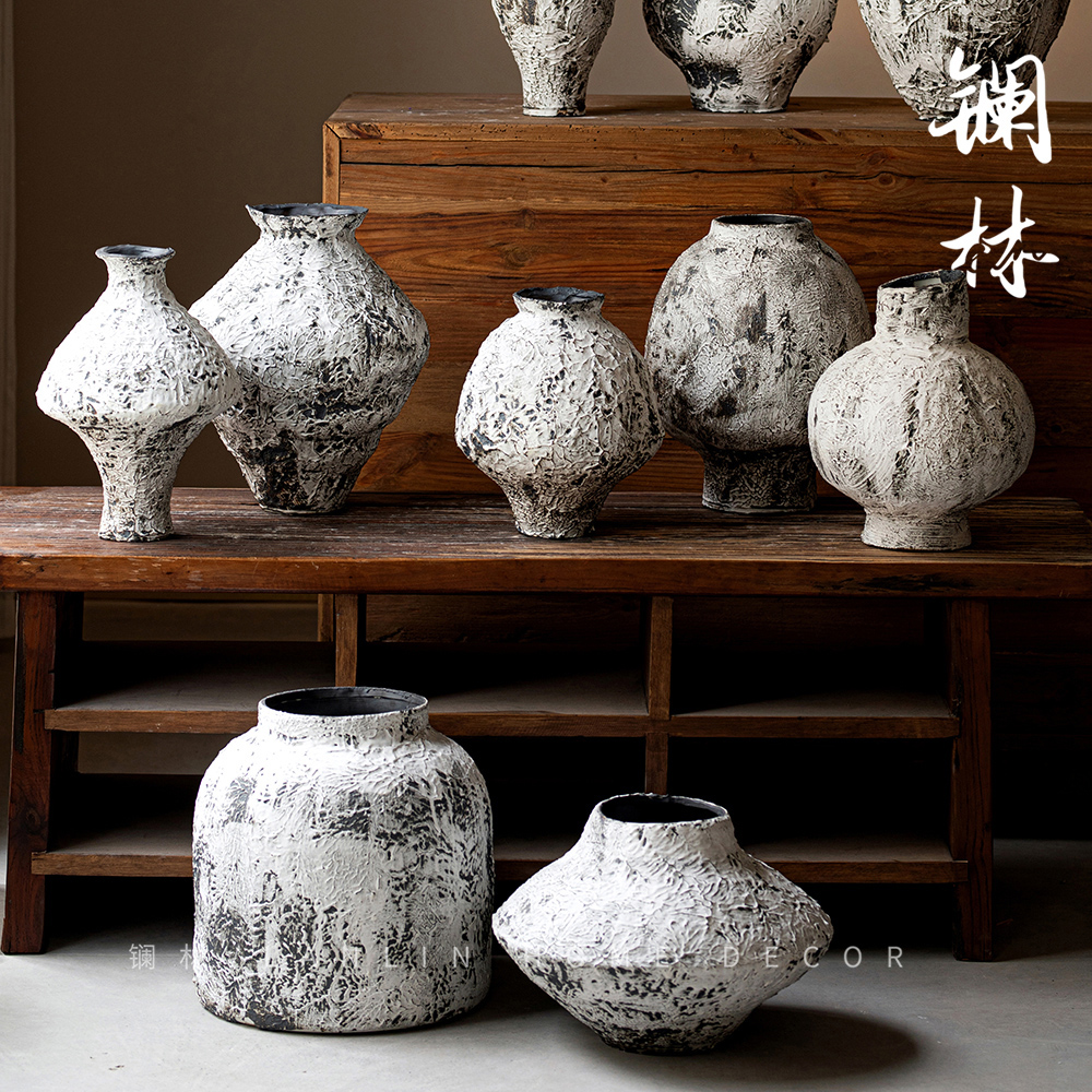 新中式侘寂风粗陶花瓶景德镇民宿