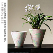 景德镇陶瓷花盆手工艺术高级感托特油画风落地多肉阳台造景绛纱瓶