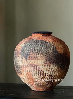 极简侘寂风陶瓷花瓶手工做旧肌理