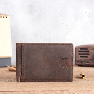 天然头层纯牛皮短款男款疯马皮真皮钱包短款2折美金夹钞复古卡包