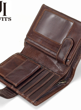 复古头层牛皮欧美青年学生两折证件包真皮钱包油蜡皮短款零钱卡包