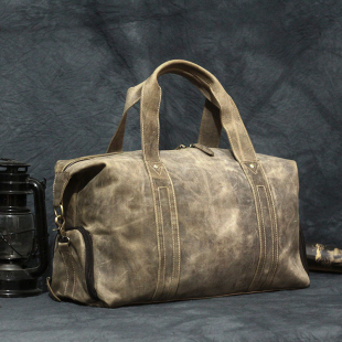 大容量复古男士 牛皮手提单肩行李袋真皮旅游男包旅行包 疯马皮男式