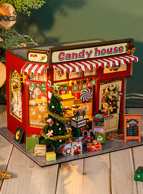 圣诞糖果屋木质家居摆件圣诞礼物娃娃屋拼装diy手办模型玩具跨境