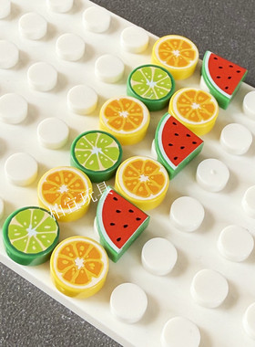 MOC小颗粒积木配件98138 39739人仔手持水果印刷橙子青柠西瓜柠檬