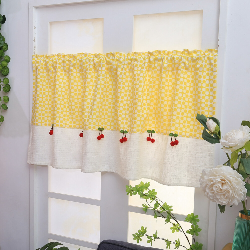 免打孔小窗帘半截帘黄格布帘