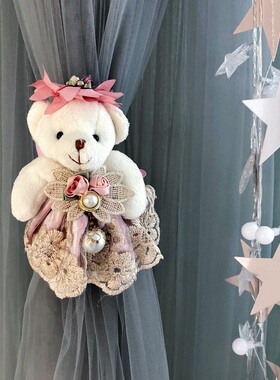 窗帘扣卡通带小熊系一对装创意可爱韩式欧式窗帘夹绑带绳窗帘绑带