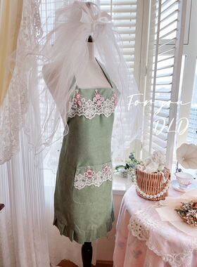 围裙家用厨房防水防油污家里家外无袖小清新纯色挂脖日系女工作服