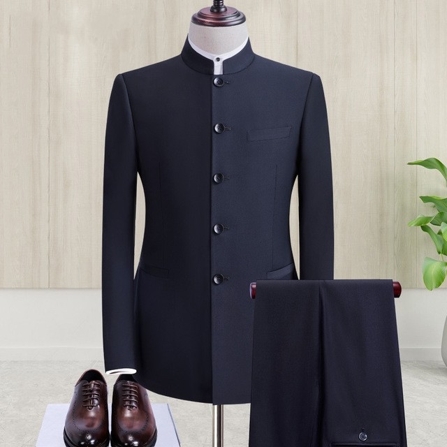 中华立领中山装男大码宽松新郎结婚中式礼服主持表演出中国风唐装