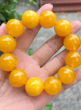 天然二代蜜蜡手串男女款鸡油黄金绞蜜瓷白飘花琥珀手链圆珠饰品46