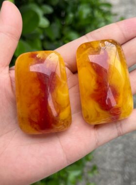 天然二代蜜蜡黄龙玉平安无事牌吊坠挂件方形玉石配饰链子吊坠2