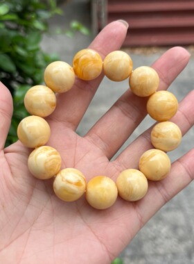 天然二代蜜蜡手串男女款琥珀圆珠手链文玩饰品妖花手串白蜡53