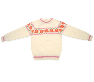 女童提花全羊毛衫中大童纯羊毛针织衫儿童女孩套头圆领毛衣