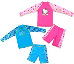 外贸长袖 男女儿童分体游泳衣中大童冲浪浮潜防晒休闲沙滩速干 中裤