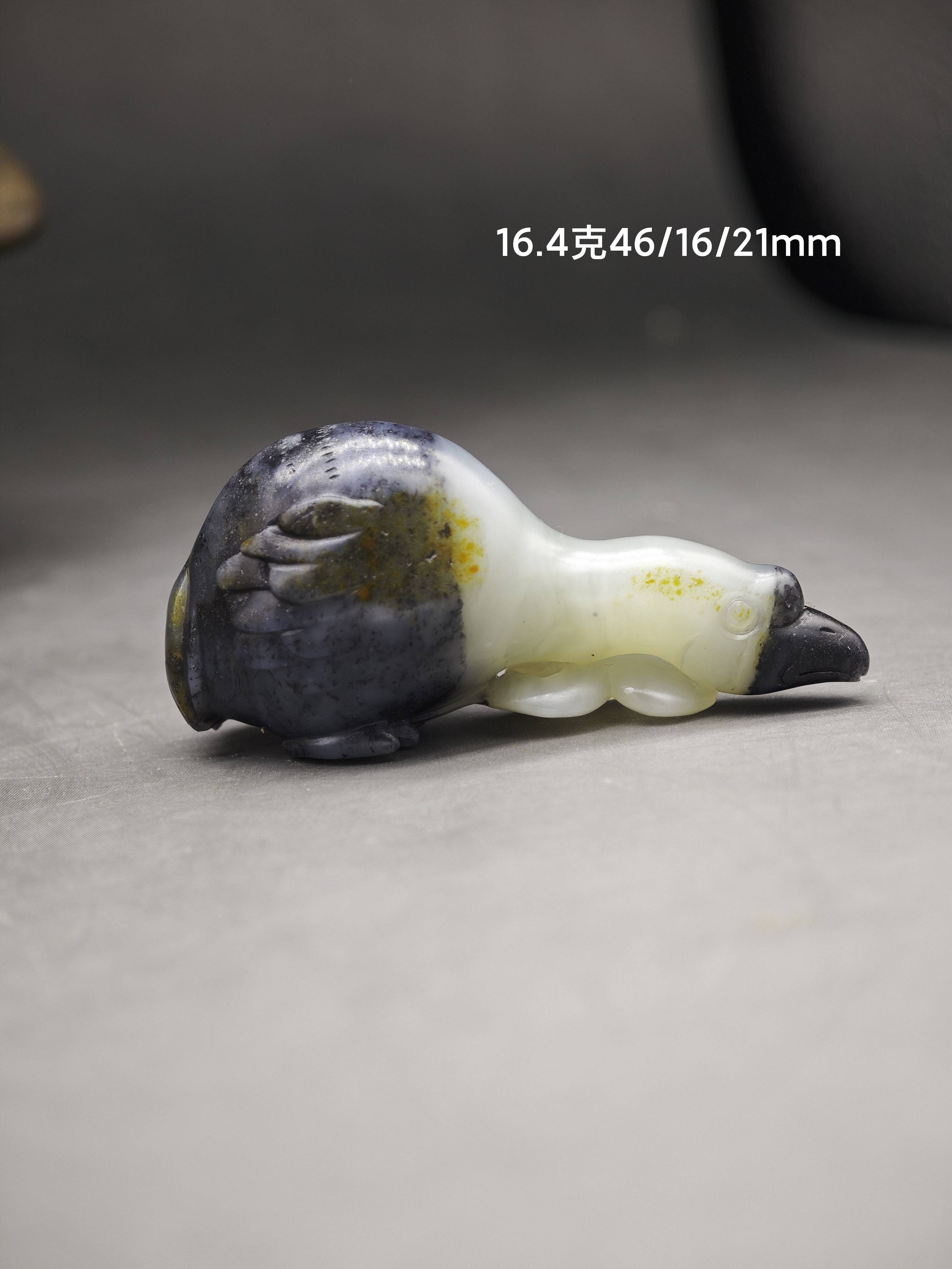 我如意/狮头鹅/和田玉籽料黑白分明青花挂件