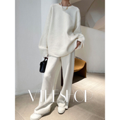 子阔腿裤 浣熊绒针织裤 坠感高腰垂感显瘦宽松空气直筒开叉裤 女秋冬