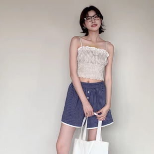 春夏新款 芭蕾粉男孩蓝开心果白松紧可调节叠穿内搭条纹吊带