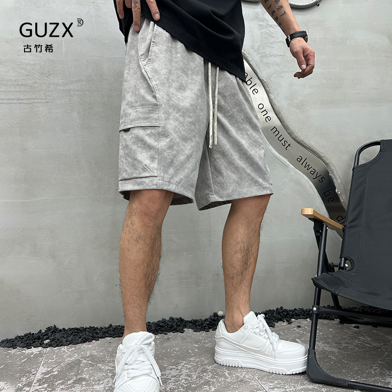 美式复古抽绳工装短裤男2025夏季新款潮牌宽松百搭休闲直筒五分裤