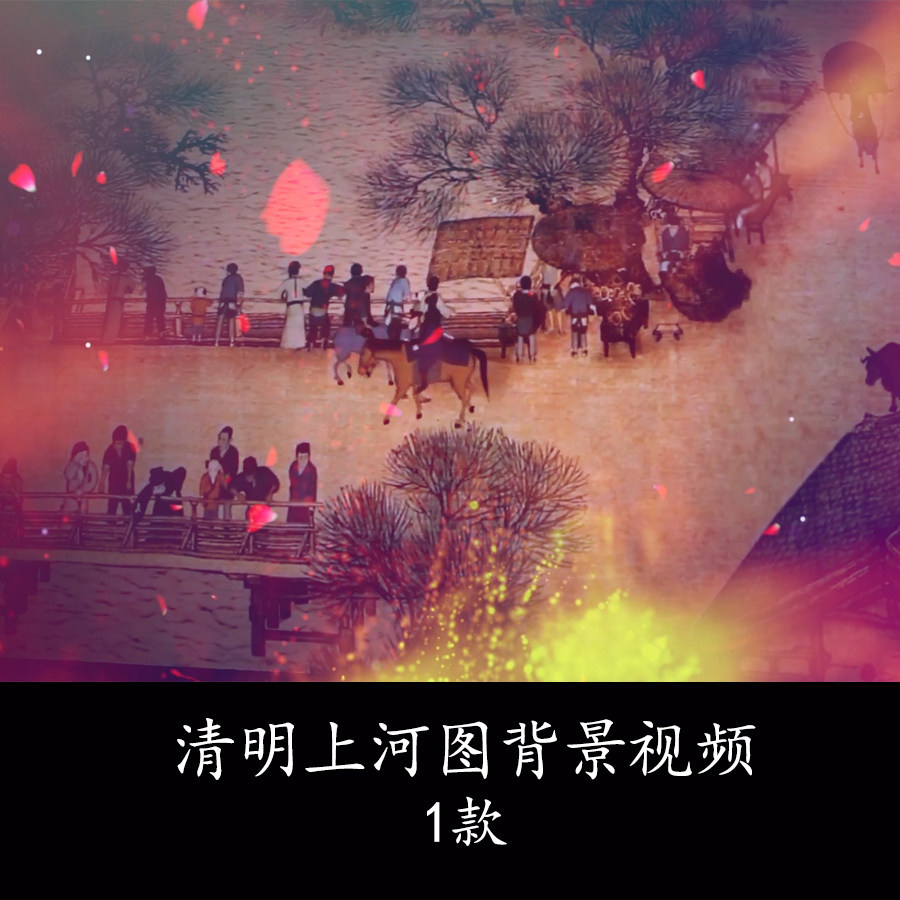 清明上河图动态中国风古画动画led背景视频古代市井生活视频素材
