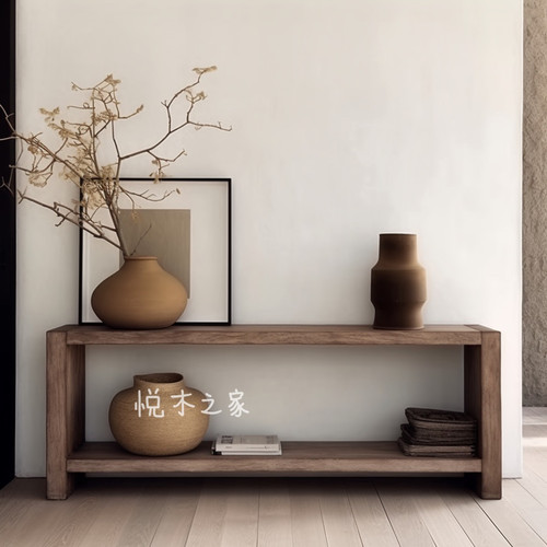 侘寂风玄关台入户玄关桌复古实木条案走廊置物架中古风民宿玄关柜