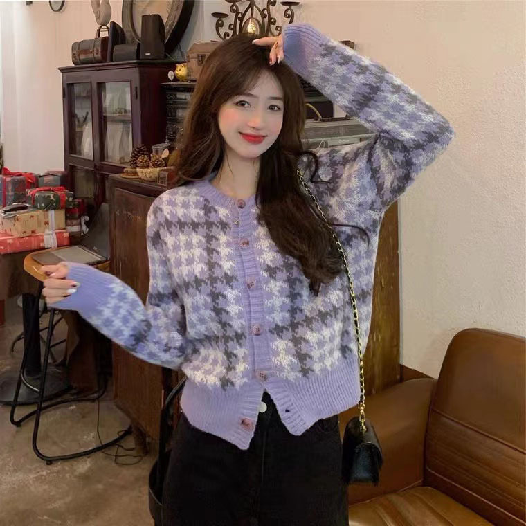 紫色毛衣外套女装秋冬季2025新款日系温柔设计感小众短款针织开衫,孕妇装/孕产妇用品/营养,针织衫,淘宝优惠券,粉丝福利购,淘宝优惠卷