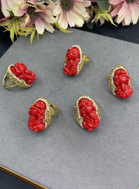 新款朱砂貔貅立体活口保色戒指新中式创意镶嵌水钻指环女饰品