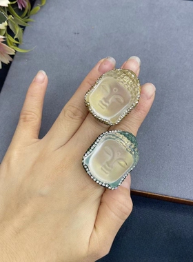 琉璃水晶佛头戒指女18K真金保色电镀活口可调节新中式流行指环女