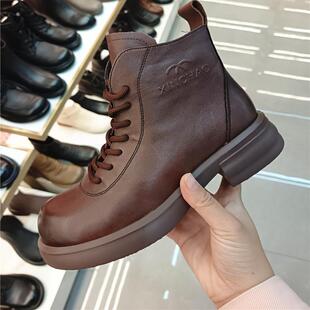 日泰正品女鞋加绒保暖马丁靴2024秋冬新款牛皮二棉女短靴特价