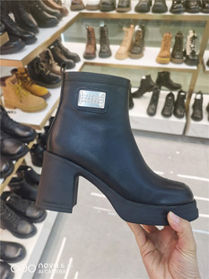 日泰正品女鞋2023秋冬新款侧拉链薄绒厚底防水台短靴特价